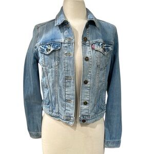 Levis 2015 Distressed Jean Jacket Production Sample SZ M Blue